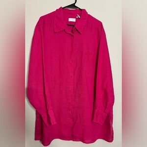 Elisabeth by Liz Claiborne Women's Pink Button Up Linen Long  Shirt Size 20
